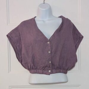 Pistache 100% Linen Crop Top Mauve Purple Made in Italy Size S